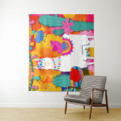 Fiesta Llama Colorful Birthday Party Backdrop Wandkleed (In situ)