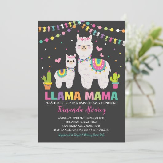 Fiesta Llama Girl Baby shower/Cactus Alpaca Kaart (Staand voorkant)