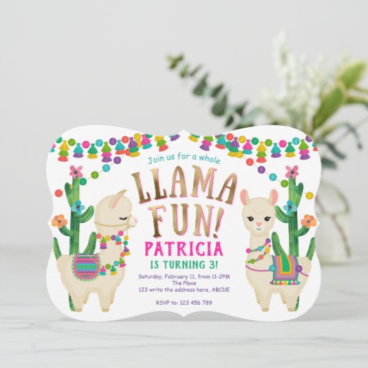 Fiesta Llama Leuke verjaardagsfeestje Uitnodiging (Staand voorkant)