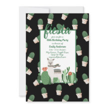 Fiesta Llama Verjaardagsuitnodiging Pret Cute Cact