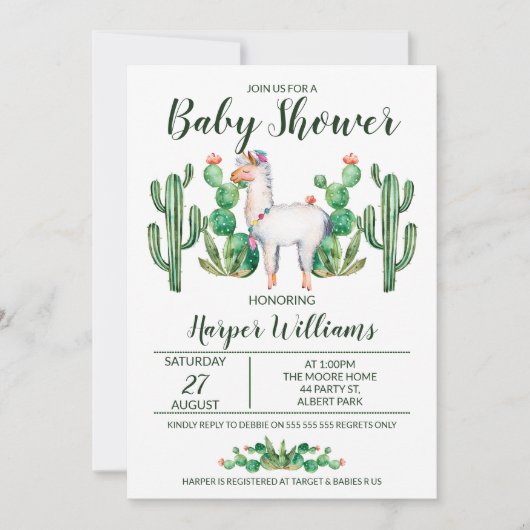 Fiesta Llama Waterverf Baby shower uitnodiging (Voorkant)