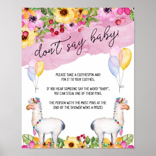 Fiesta Llama zeg niet dat Baby shower game Poster (Voorkant)
