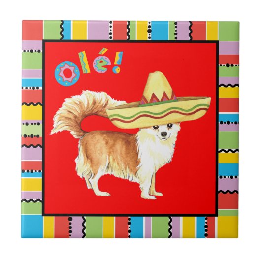 Fiesta Long Coat Chihuahua Tegeltje (Voorkant)