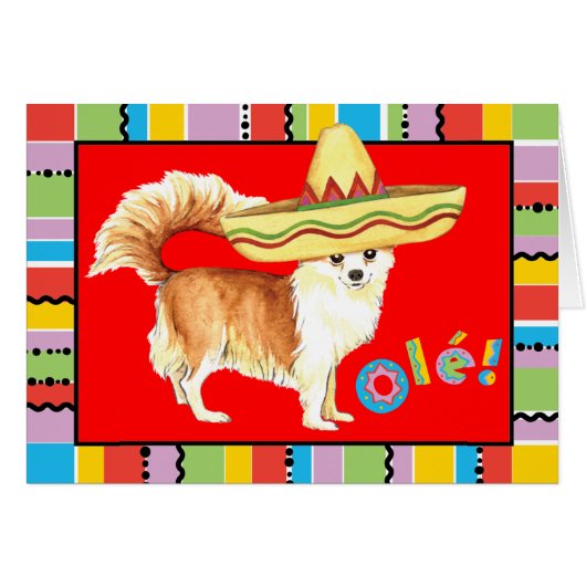 Fiesta Long Coat Chihuahua Wenskaart (Voorkant Horizontaal)