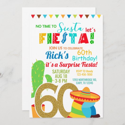 Fiesta man / mannelijke 60e verjaardag uitnodiging (Voorkant / Achterkant)