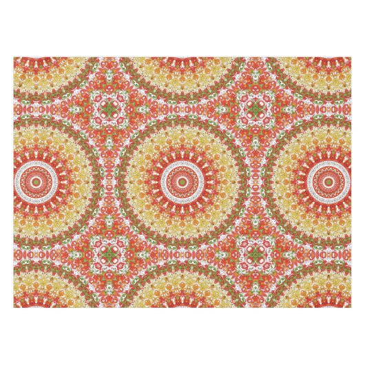 Fiesta Mandala Patroon in rood, geel en groen Tafelkleed (Voorkant (Horizontaal))