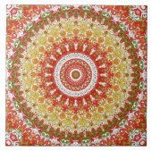 Fiesta Mandala Patroon in rood, geel en groen Tegeltje (Voorkant)