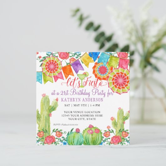 Fiesta Margarita Cactus 21ste verjaardag Verrassin Kaart (Staand voorkant)