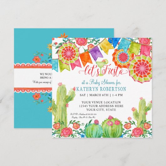 Fiesta Margarita Cactus Baby Jongen Douche Banner  Kaart (Voorkant / Achterkant)