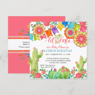 Fiesta Margarita Cactus Baby shower Meisje Papier Kaart