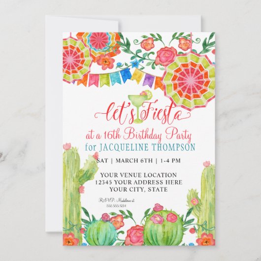 Fiesta Margarita Cactus Foto Sweet 16th Birthday Kaart (Voorkant)
