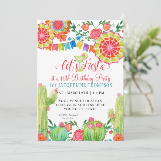 Fiesta Margarita Cactus Foto Sweet 16th Birthday Kaart (Staand voorkant)