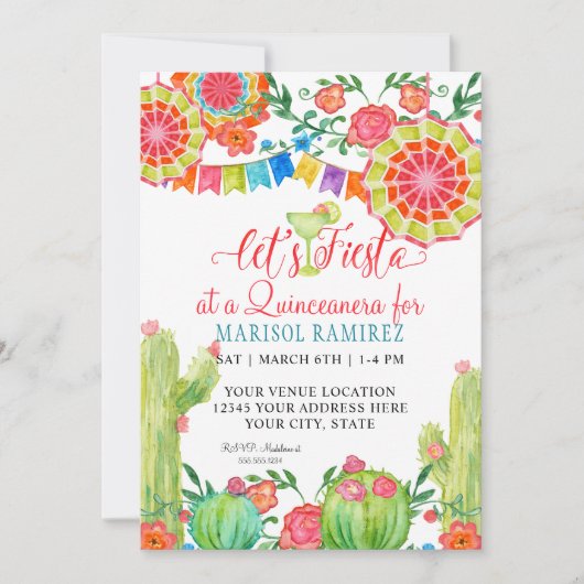 Fiesta Margarita Cactus Foto van Birthday Quincean Kaart (Voorkant)