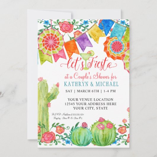 Fiesta Margarita Floral Cactus Art Couples Shower Kaart (Voorkant)