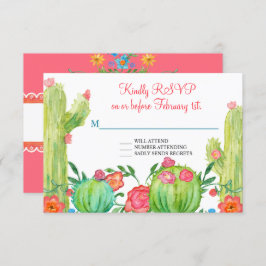 Fiesta Margarita Floral Cactus Wedding RSVP Kaart