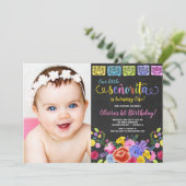 Fiesta meisje verjaardagsbloem waterverven foto kaart (Staand voorkant)