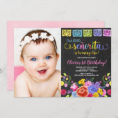 Fiesta meisje verjaardagsbloem waterverven foto kaart (Voorkant / Achterkant)