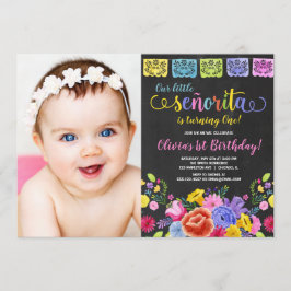 Fiesta meisje verjaardagsbloem waterverven foto kaart