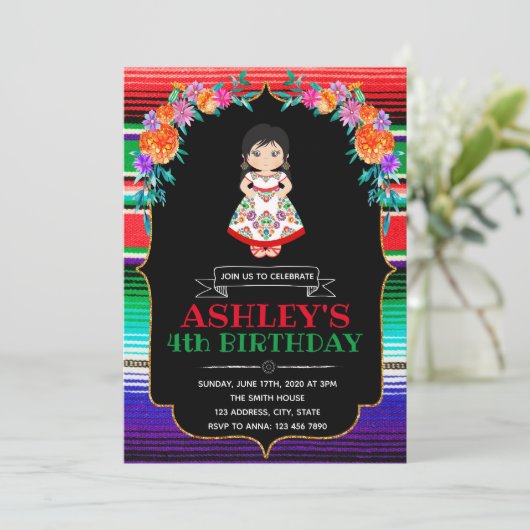 Fiesta meisje verjaardagsuitnodiging kaart (Staand voorkant)