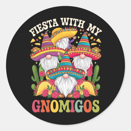Fiesta met mijn Gnomigos Gnome Cinco de Mayo Ronde Sticker (Voorkant)
