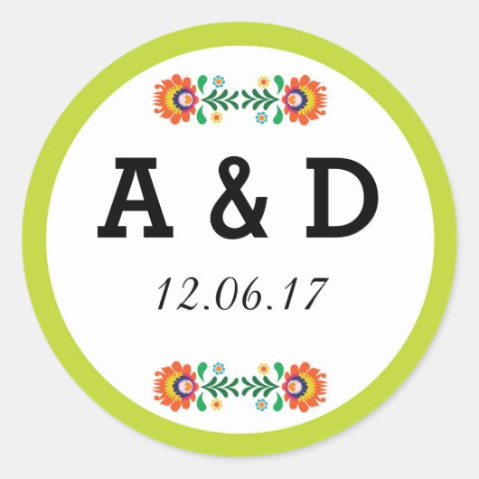 Fiesta Mexicaans Bloemen Ronde Stickers Limoen Lab (Voorkant)