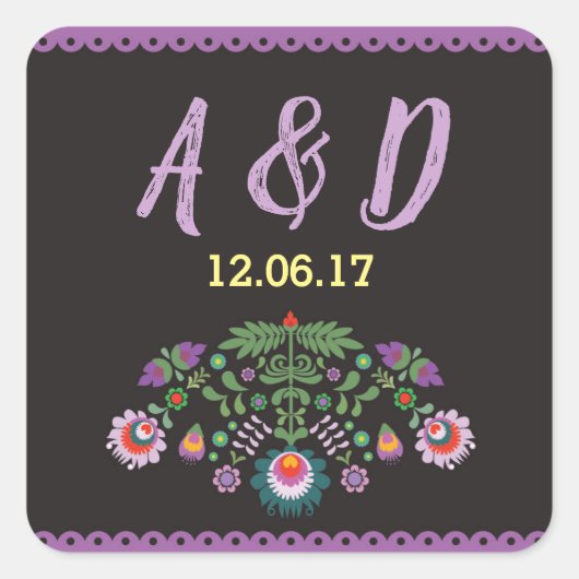 Fiesta Mexicaans Bloemen Ronde Stickers Paarse Lab (Voorkant)