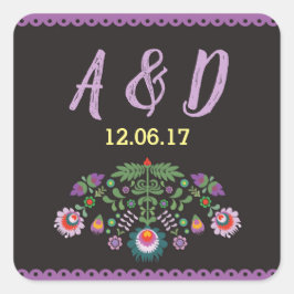 Fiesta Mexicaans Bloemen Ronde Stickers Paarse Lab