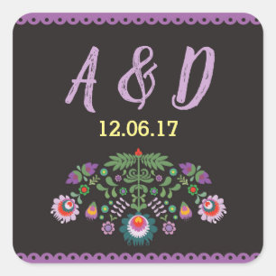 Fiesta Mexicaans Bloemen Ronde Stickers Paarse Lab