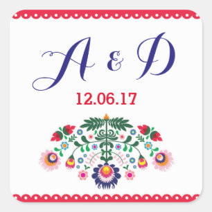 Fiesta Mexicaans Bloemen Ronde Stickers Rood Label
