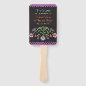 Fiesta Mexicaans Bloemen Trouwprogramma Hand Fan Handwaaier (Voorkant)