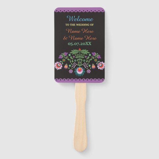 Fiesta Mexicaans Bloemen Trouwprogramma Hand Fan Handwaaier (Voorkant)