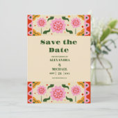 Fiesta Mexicaans Kleurrijke Bloemen Save The Date (Staand voorkant)