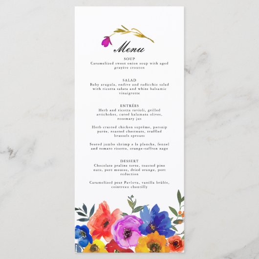 Fiesta Mexicaans Spaans Kleurrijke Bloemen Huwelij Menu (Voorkant)
