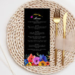 Fiesta Mexicaans Spaans Kleurrijke Bloemen Huwelij Menu<br><div class="desc">Voeg een vleugje levendige cultuur toe aan uw bruiloft met ons op het feest geïnspireerde Mexicaanse, Spaanse bloemige huwelijksmenu. Dit prachtig ontworpen menu is versierd met bloemmotieven in een rel van gedurfde kleuren - rijke rode wijnen, zonnige gele kleuren, heldere blues en weelderige greens - die de essentie van een...</div>
