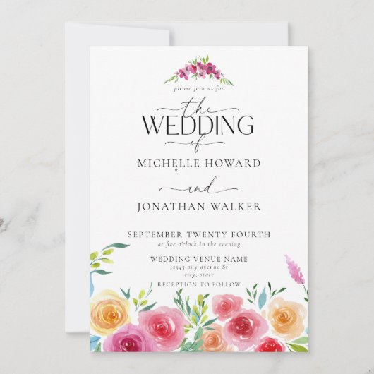 Fiesta Mexicaanse bloemen Elegant script QR bruilo Kaart (Voorkant)