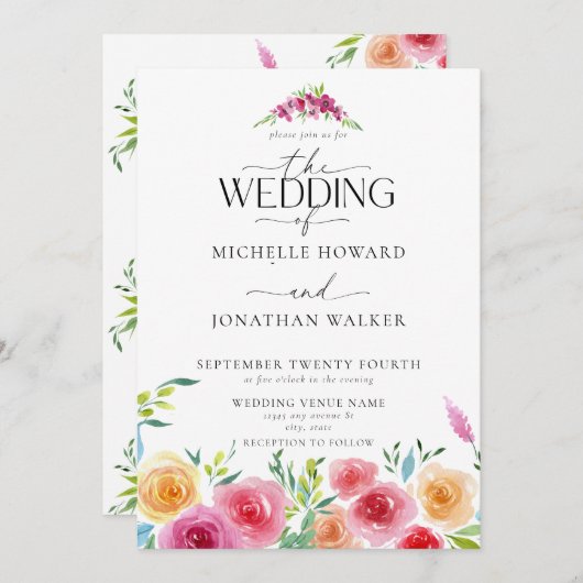 Fiesta Mexicaanse bloemen Elegant script QR bruilo Kaart (Voorkant / Achterkant)