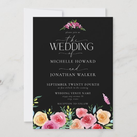 Fiesta Mexicaanse bloemen Elegante script bruiloft Kaart (Voorkant)