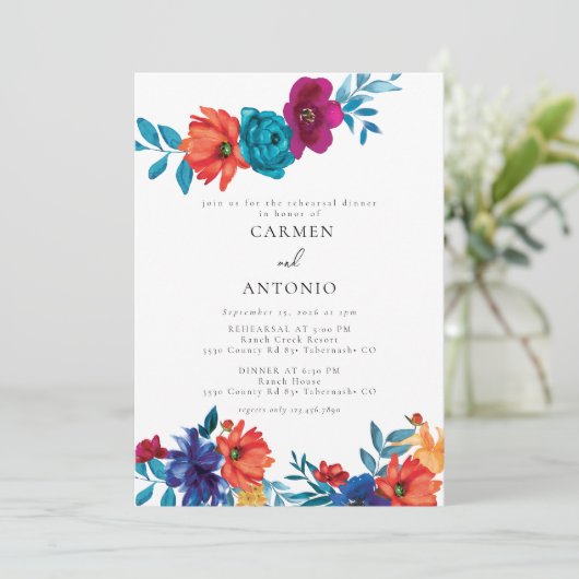 Fiesta | Mexicaanse bloemen | repetitie diner Kaart (Staand voorkant)