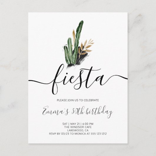 Fiesta Mexicaanse Cactus verjaardagsfeestje Uitnodiging Briefkaart (Voorkant)