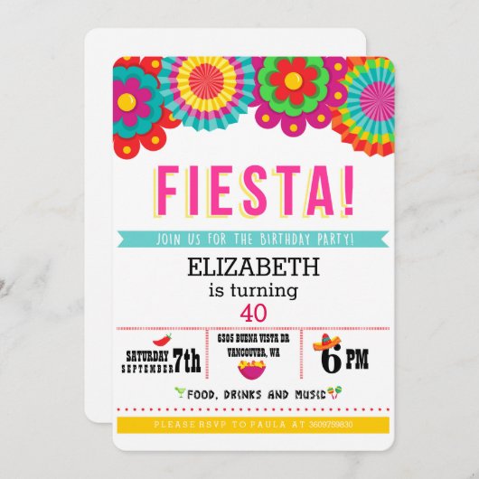 Fiesta Mexicaanse feestuitnodiging Kaart (Voorkant / Achterkant)
