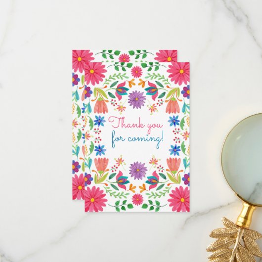 Fiesta Mexicaanse Folk Waterverf Bloemen Verjaarda Bedankkaart (Voorkant / Achterkant in situ)