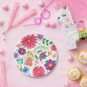 Fiesta Mexicaanse Folk Waterverf Bloemen Verjaarda Papieren Bordje (Feest)