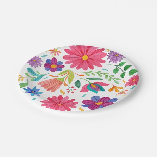 Fiesta Mexicaanse Folk Waterverf Bloemen Verjaarda Papieren Bordje (Gekanteld)