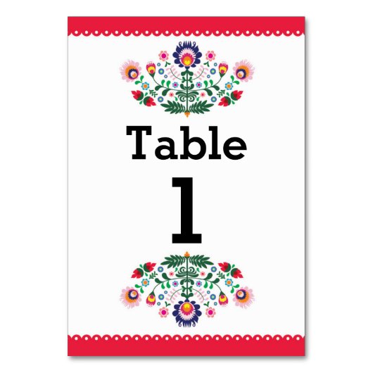 Fiesta Mexicaanse Patroon Tafel Rood Nummer Trouwe Kaart (Voorkant)