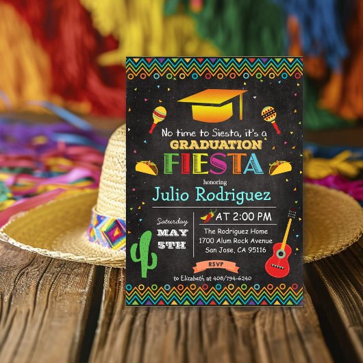 Fiesta Mexican Afstuderen Chalk Invitation Kaart