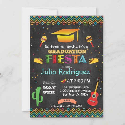 Fiesta Mexican Afstuderen Chalk Invitation Kaart (Voorkant)