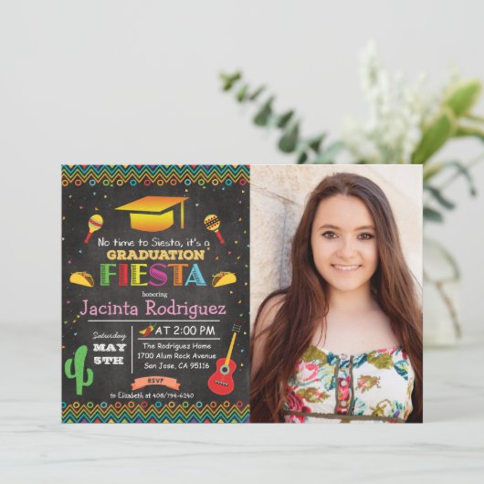 Fiesta Mexican Afstuderen Chalk Invitation Kaart (Staand voorkant)