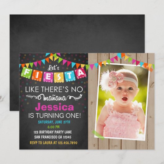 Fiesta Mexican Birthday Party Invitation Kaart (Voorkant / Achterkant)