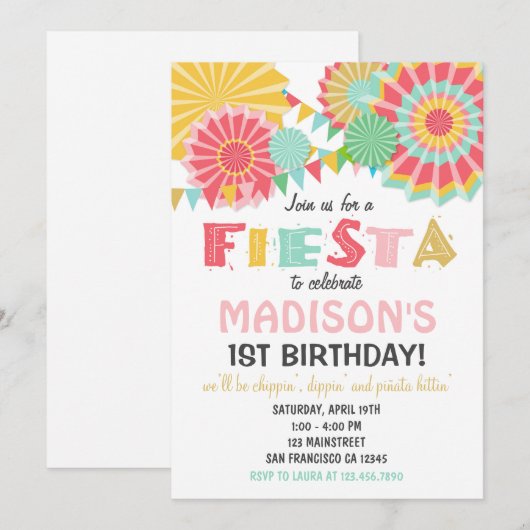 Fiesta Mexican Birthday Party Invitation roze Gold Kaart (Voorkant / Achterkant)