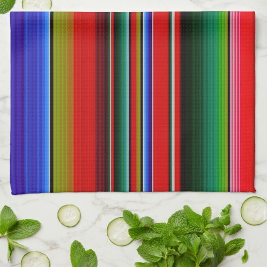 Fiesta Mexican Blanket Serape Stripes Blue Theedoek (Gevouwen)